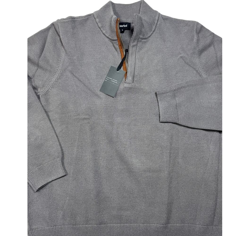 Marled NWT L Quarter Zip Sweater Charcoal Grey Soft Prep Suede Trim Ribbed